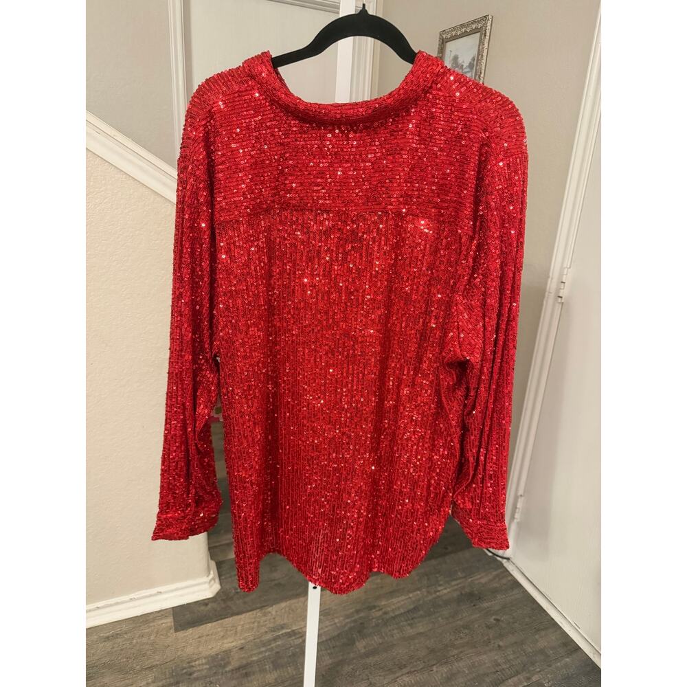 Vince Camuto Red Sequence Clip Closure Blouse Size 2X NWT - Picture 2 of 5